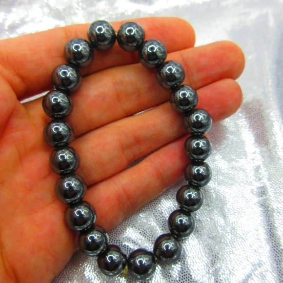 Hematite 10mm Round 7" Stretchy Gemstone Bracelet - Picture 1 of 3